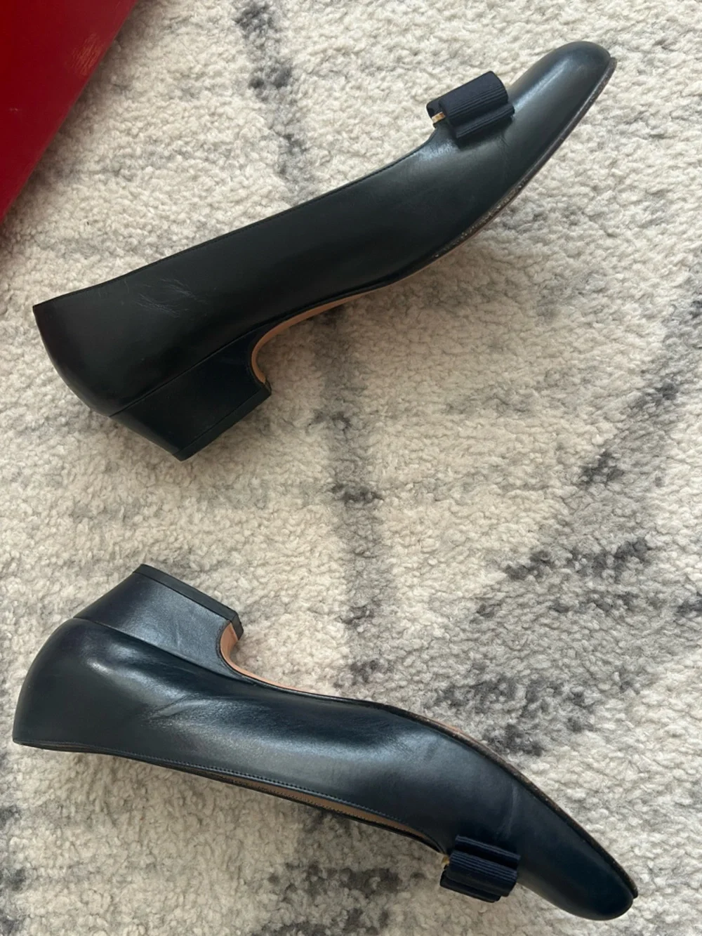Salvatore Ferragamo Black Leather Vara Bow Pumps with Gold Buckle - Picture 3 of 10